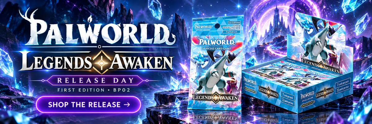 Palworld Legends Awaken Release Day. First Edition BP02, with booster pack and box artwork. Shop the release.